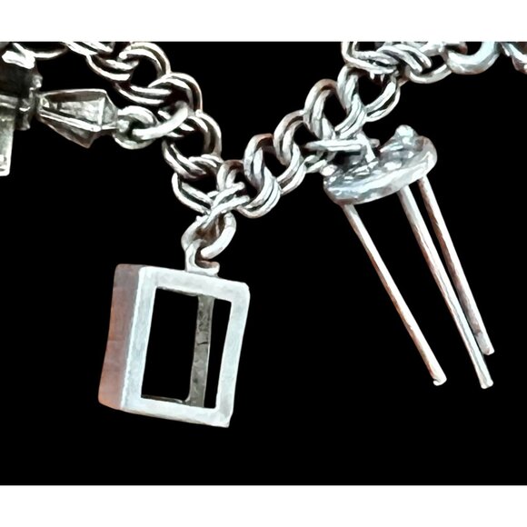 Sterling Silver Charm Bracelet W/ Pinecone Mug Clover & State Charms VTG 6.25” L - Picture 12 of 15